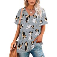 AILLOSA YH-568 Tamamı Baskılı V Yaka Kısa Kollu Kadın T-Shirt