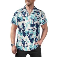 AILLOSA YH-569 Hawaii Çiçek Baskılı 3D Desen Kısa Kollu Erkek Gömlek