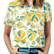 AILLOSA YH-570 Tamamı Baskılı Kısa Kollu Yuvarlak Yaka Kadın T-shirt