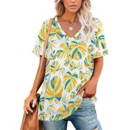 AILLOSA YH-570 Tamamı Baskılı V Yaka Kısa Kollu Kadın T-Shirt