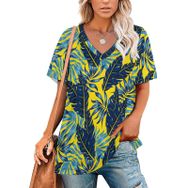 AILLOSA YH-571 Tamamı Baskılı V Yaka Kısa Kollu Kadın T-Shirt