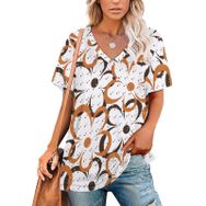 AILLOSA YH-572 Tamamı Baskılı V Yaka Kısa Kollu Kadın T-Shirt