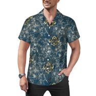 AILLOSA YH-573 Hawaii Çiçek Baskılı 3D Desen Kısa Kollu Erkek Gömlek