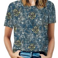 AILLOSA YH-573 Tamamı Baskılı Kısa Kollu Yuvarlak Yaka Kadın T-shirt