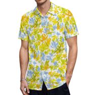 AILLOSA YH-574 Hawaii Çiçek Baskılı 3D Desen Kısa Kollu Erkek Gömlek