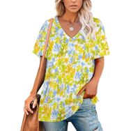 AILLOSA YH-574 Tamamı Baskılı V Yaka Kısa Kollu Kadın T-Shirt