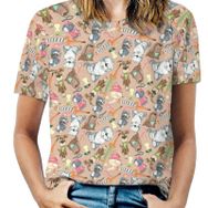 AILLOSA YH-575 Tamamı Baskılı Kısa Kollu Yuvarlak Yaka Kadın T-shirt