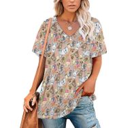 AILLOSA YH-575 Tamamı Baskılı V Yaka Kısa Kollu Kadın T-Shirt