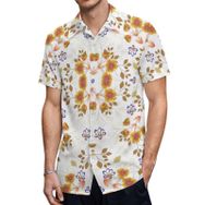 AILLOSA YH-576 Hawaii Çiçek Baskılı 3D Desen Kısa Kollu Erkek Gömlek