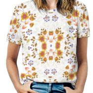 AILLOSA YH-576 Tamamı Baskılı Kısa Kollu Yuvarlak Yaka Kadın T-shirt