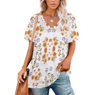 AILLOSA YH-576 Tamamı Baskılı V Yaka Kısa Kollu Kadın T-Shirt