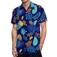 AILLOSA YH-577 Hawaii Çiçek Baskılı 3D Desen Kısa Kollu Erkek Gömlek