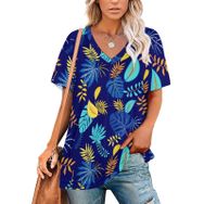 AILLOSA YH-577 Tamamı Baskılı V Yaka Kısa Kollu Kadın T-Shirt