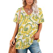 AILLOSA YH-578 Tamamı Baskılı V Yaka Kısa Kollu Kadın T-Shirt