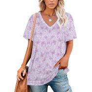 AILLOSA YH-580 Tamamı Baskılı V Yaka Kısa Kollu Kadın T-Shirt