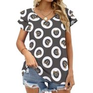 AILLOSA YH-582 Tamamı Baskılı Fırfırlı Kısa Kollu V Yakalı Kadın T-shirt