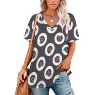 AILLOSA YH-582 Tamamı Baskılı V Yaka Kısa Kollu Kadın T-Shirt