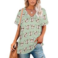 AILLOSA YH-583 Tamamı Baskılı V Yaka Kısa Kollu Kadın T-Shirt