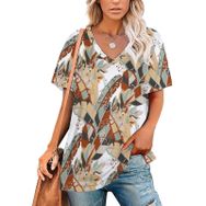 AILLOSA YH-585 Tamamı Baskılı V Yaka Kısa Kollu Kadın T-Shirt