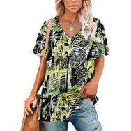 AILLOSA YH-586 Tamamı Baskılı V Yaka Kısa Kollu Kadın T-Shirt