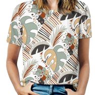 AILLOSA YH-587 Tamamı Baskılı Kısa Kollu Yuvarlak Yaka Kadın T-shirt