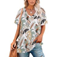 AILLOSA YH-587 Tamamı Baskılı V Yaka Kısa Kollu Kadın T-Shirt