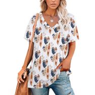 AILLOSA YH-588 Tamamı Baskılı V Yaka Kısa Kollu Kadın T-Shirt