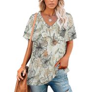 AILLOSA YH-589 Tamamı Baskılı Kısa Kollu V Yaka Kadın T-shirt