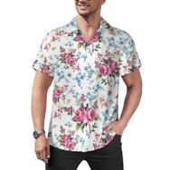 AILLOSA YH-59 Hawaii Çiçek Baskılı 3D Desen Kısa Kollu Erkek Gömlek