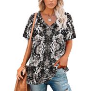 AILLOSA YH-591 Tamamı Baskılı Kısa Kollu V Yaka Kadın T-shirt