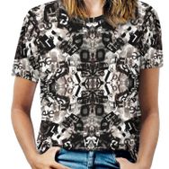 AILLOSA YH-591 Tamamı Baskılı Kısa Kollu Yuvarlak Yaka Kadın T-shirt