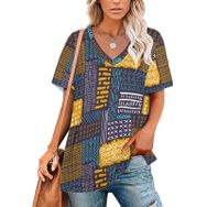AILLOSA YH-592 Tamamı Baskılı Kısa Kollu V Yaka Kadın T-shirt