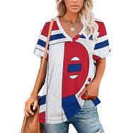 AILLOSA YH-593 Tamamı Baskılı Kısa Kollu V Yaka Kadın T-shirt