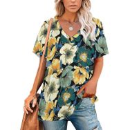 AILLOSA YH-595 Tamamı Baskılı Kısa Kollu V Yaka Kadın T-shirt