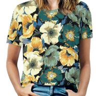 AILLOSA YH-595 Tamamı Baskılı Kısa Kollu Yuvarlak Yaka Kadın T-shirt