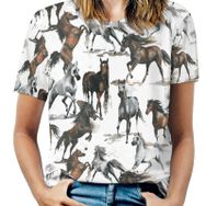 AILLOSA YH-596 Tamamı Baskılı Kısa Kollu Yuvarlak Yaka Kadın T-shirt