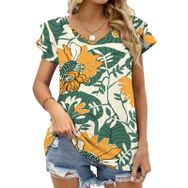 AILLOSA YH-597 Tamamı Baskılı Fırfırlı Kısa Kollu V Yakalı Kadın T-shirt