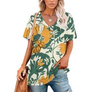 AILLOSA YH-597 Tamamı Baskılı Kısa Kollu V Yaka Kadın T-shirt