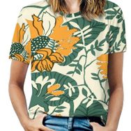 AILLOSA YH-597 Tamamı Baskılı Kısa Kollu Yuvarlak Yaka Kadın T-shirt
