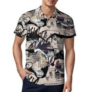 AILLOSA YH-599 3D Baskılı Desen Kısa Kollu Polo Yaka Erkek T-shirt