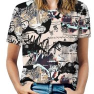 AILLOSA YH-599 Tamamı Baskılı Kısa Kollu Yuvarlak Yaka Kadın T-shirt