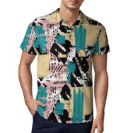 AILLOSA YH-601 3D Baskılı Desen Kısa Kollu Polo Yaka Erkek T-shirt