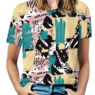 AILLOSA YH-601 Tamamı Baskılı Kısa Kollu Yuvarlak Yaka Kadın T-shirt