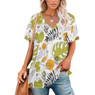 AILLOSA YH-602 Tamamı Baskılı Kısa Kollu V Yaka Kadın T-shirt