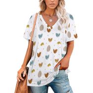 AILLOSA YH-603 Tamamı Baskılı Kısa Kollu V Yaka Kadın T-shirt