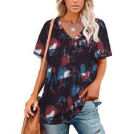 AILLOSA YH-604 Tamamı Baskılı Kısa Kollu V Yaka Kadın T-shirt