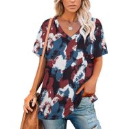 AILLOSA YH-605 Tamamı Baskılı Kısa Kollu V Yaka Kadın T-shirt