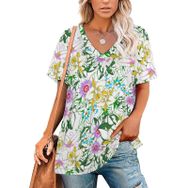 AILLOSA YH-606 Tamamı Baskılı Kısa Kollu V Yaka Kadın T-shirt