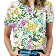 AILLOSA YH-606 Tamamı Baskılı Kısa Kollu Yuvarlak Yaka Kadın T-shirt