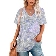 AILLOSA YH-607 Tamamı Baskılı Kısa Kollu V Yaka Kadın T-shirt